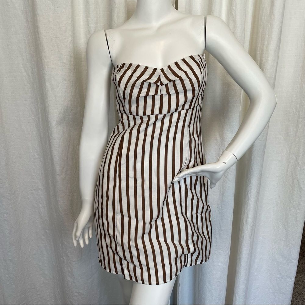 LE LIS- NWT Brown Striped Body Con Mini Dress Strapless Size Large